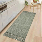Collive Kitchen Runner Rug, 2' x 4.3' Hand-Woven Reversible Washable Rug, Olive Green/Cream Cotton Modern Farmhouse Bathroom Rug Hallway Carpet for Foyer Bedroom Entry Back Door Decor