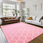 Amearea Fluffy Indoor Area Rug, Soft Trellis Moroccan Rugs for Bedroom, Shag Modern Area Rug for Living Room Kids Room Nursery, Easy Clean, Home Decor Low Pile Carpet, Pink 6x9 Feet