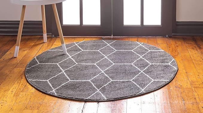 Unique Loom Trellis Frieze Collection Area Rug - Geometric (7' Round, Dark Gray/ Ivory)