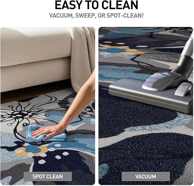 Rugshop Gray Large Floral Non-Slip Area Rug Fade Resistant for Living Room, Dining Room and Bedroom, 6'6" x 9'