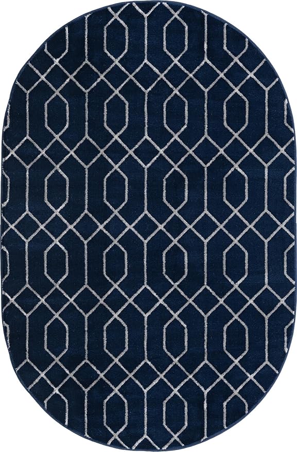Unique Loom Marilyn Monroe Glam Collection Area Rug - Trellis (5' 3' x 8' Oval, Navy Blue Silver/ Silver)