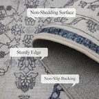 Washable Rugs 5x7 Area Rugs for Living Room, Thin Carpet for Bedroom, Soft Faux Wool Retro Dining Room Rug，Non Slip&Non-Shedding Resistant Low Pile Vintage Print Rug for Home Office (Grey/Blue)
