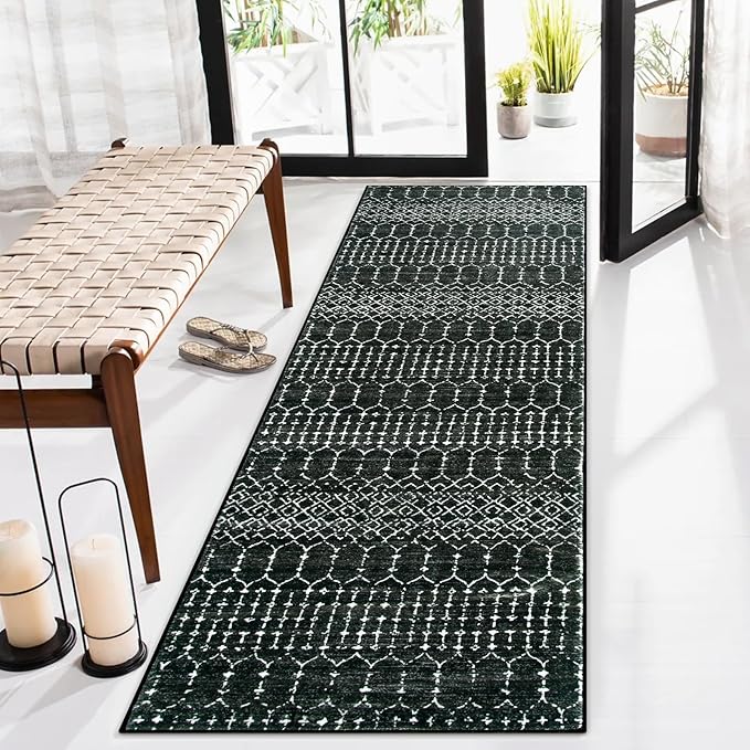 Lahome Moroccan 2x6 Black Runner Rug Non-Slip, Kitchen Rug Runner Washable Non-Skid Hallway, Geometric Print Distressed Carpet for Entryway Laundry