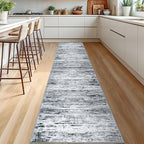 Modern Abstract Runner Rug 2.6x12, Black Grey White Washable Long Kitchen Runner Non-Slip Soft Hallway Rug Runner Thin Print Faux Wool Carpet for Entryway Bedroom Laundry Room Indoor Home Decor