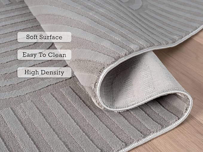 Annabel Modern Geometric Runner Rug for Kitchen, 2x7 Contemporary Arched and Linear Gray Runner, High-Low Pile Stain Resistant Carpet for Bedroom, Hallway or Entryway (2' x 7', Gray)