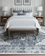 Area Rugs 9'x12' Washable Non-Slip, Floral Vintage Distress Print Pattern Medallion Carpet for Living Room Bedroom Dining Room, Light Gray Grey White