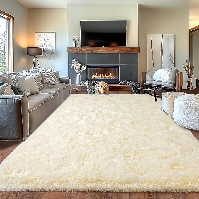 Fluffy Area Rugs for Living Room, Soft Shaggy Carpets for Living Room, Upgrade Non-Slip Plush Rugs for Kids' Room, Perfect Decor for Modern Home Light Champagne 5x7 Feet