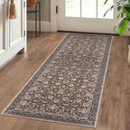 Vintage Floral 2x5 Runner, Mocha Brown Washable Hallway Runner, Non-Slip Kitchen Runner, Super Soft Thin Printed Faux Wool Carpet for Entryway, Front Door, Backdoor Bedside
