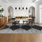 HelloTree Area Rug for Living Room 8x10 Washable Geometric Moroccan Rug Stripe Farmhouse Bohemian Minimalistic Non Slip Non Shedding Ultra Thin Soft Rug for Bedroom Office DiningRoom Nursery-Black