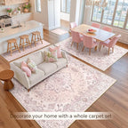 Area Rugs 2'x8' Washable Non-Slip, Floral Vintage Distress Print Pattern Medallion Carpet for Living Room Bedroom Dining Room, Pink Greypink Cute