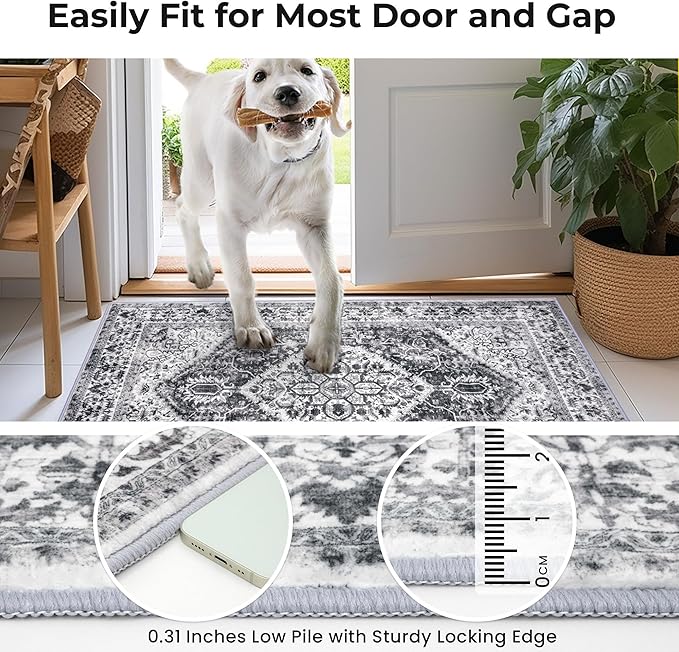 KOZYFLY Runners for Hallways 3x18 Ft Extra Long Washable Kitchen Thin Runner Rug Boho Runner Rug for Entryway Indoor Printed Faux Wool Stair Floor Carpet for Stair Kitchen Hall, Grey