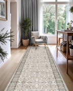LUMI Washable Kitchen Rug, 23x59 Non-Slip Indoor Hallway Runner, Soft Low Pile Vintage Distressed Area Rugs for Laundry, Bedroom, Celadon