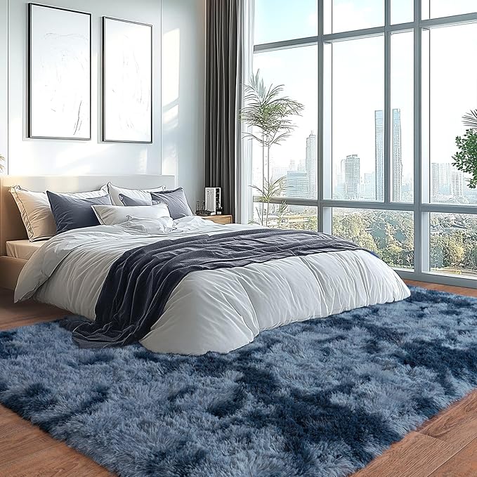 Upgrade Non-Slip Plush Rugs for Living Room, Soft Shaggy Carpets for Living Room, Fuzzy Rugs for Kids' Room, Perfect Decor for Modern Home New Blue Grey 8x10Feet
