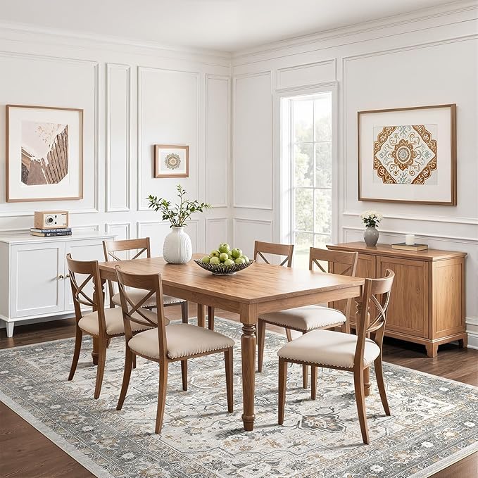 10x14 Area Rugs Living Room: Washable Boho Large Neutral Vintage Soft Rug Stain Resistant Distressed Farmhouse Non-Slip Indoor Floor Carpet for Bedroom Nursery Kids Office Dining Room- Taupe