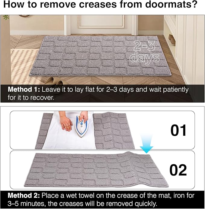 Front Door Mat Outside Entrance, Outdoor Indoor Door Mats for Entryway, Entrance, Entry, Patio, Waterproof Non Slip Doormat, Low-Profile, 31.5" × 39“, Grey