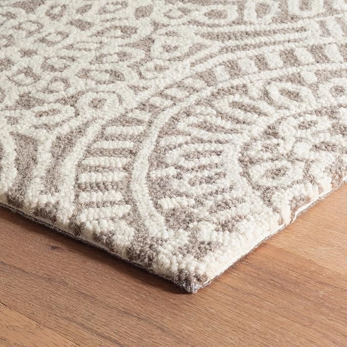 Dash & Albert Temple Taupe Hand Micro Hooked Wool Rug, 3 X 5 Feet, Tan Geometric Pattern