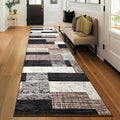 Indoor Runner Rug, Washable Runner Rug with Rubber Backing, Modern Geometric Patchwork Aesthetic Carpet for Bedroom, Living Room, Hallway, Entryway,Washable Rugs Rockwood Collection,2.7x10Ft Chocolate