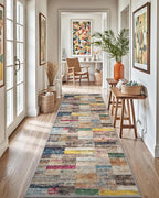 LUMI Washable Runner Rug, 3'x10' Non-Slip Hallway Mat, Low Profile Thin Long Carpeet for Laundry Kitchen Bedroom Office, Multicolor