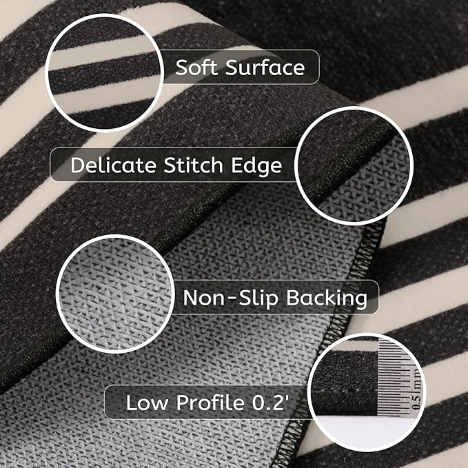 Beeiva Black and White Striped Runner Rug, 2.5x8 Washable Geometric Rugs for Hallway, Non Slip Rubber Backing Indoor Runner Rugs Modern Floor Carpet for Bedroom Bathroom Porch Entryway Rug