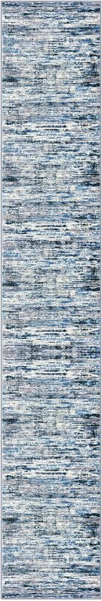 Modern Abstract Runner Rug 2x12, Grey Blue White Washable Long Kitchen Runner Non-Slip Soft Hallway Rug Runner Thin Print Faux Wool Carpet for Entryway Bedroom Laundry Room Indoor Home Decor