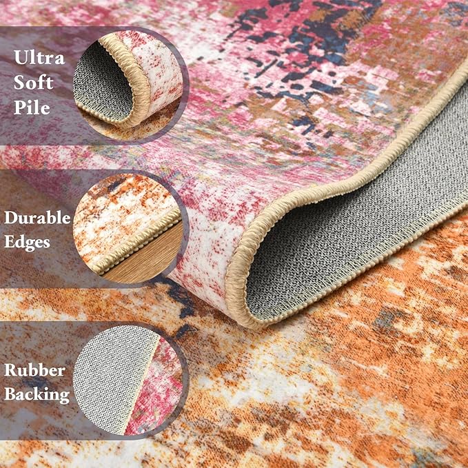 Washable Abstract Rug, 8x10 Modern Area Rugs with Non-Slip Rubber Backed for Living Room, Thin but Soft Contemporary Carpet Kitchen Bedroom Dining Room Decor, Galaxy
