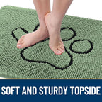 OLANLY Dog Door Mat for Muddy Paws 36x24, Paw Print Design, Absorbs Moisture and Dirt, Absorbent Non-Slip Washable Doormat, Quick Dry Chenille Mud Mat, Entry Indoor Entryway Carpet, Olive Green