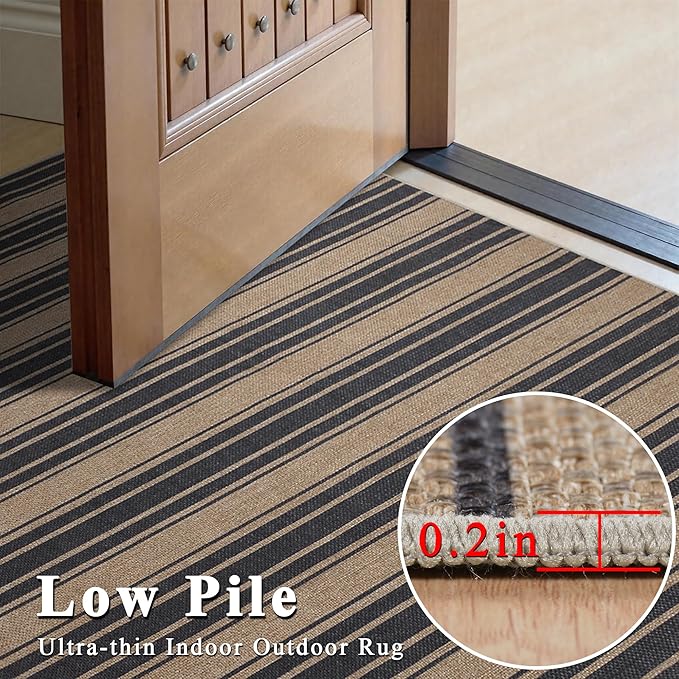 Striped Easy Jute Runner Rug,2x6 Kitchen Runner Rugs for Hallway Non Slip Washable Striped Indoor Outdoor Carpet for Laundry Room Bedroom Entry 6ft