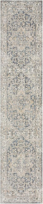 Nourison Home Astra Machine Washable Grey Blue 2'2" x 12' Area Rug - Easy Clean, Non Shedding, Bed Room, Living Room, Dining Room, Kitchen (12' Runner)