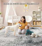 Area Rugs 9x12 Living Room - Modern Abstract Large Rugs for Living Room Non-Slip Low Pile Soft Machine Washable Carpet for Bedroom, Under Dining Table, Nursery, Farmhouse (9'x12' Dark Grey)