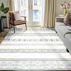 BESTSWEETIE 5x7 Area Rugs for Living Room Washable Moroccan Farmhouse Neutral Geometric Low Pile Non-Slip Soft Print Pattern Rug for Bedroom Kitchen Dining Room Entryway Green/Brown/Brown