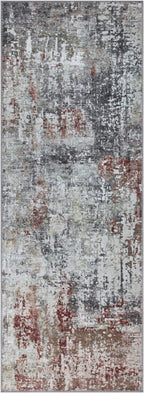 Bloom Rugs Washable Non-Slip 7 ft Runner - Gray/Red/Brown Modern Abstract Runner for Entryway, Hallway, Bathroom, and Kitchen - Exact Size: 2.5' x 7'