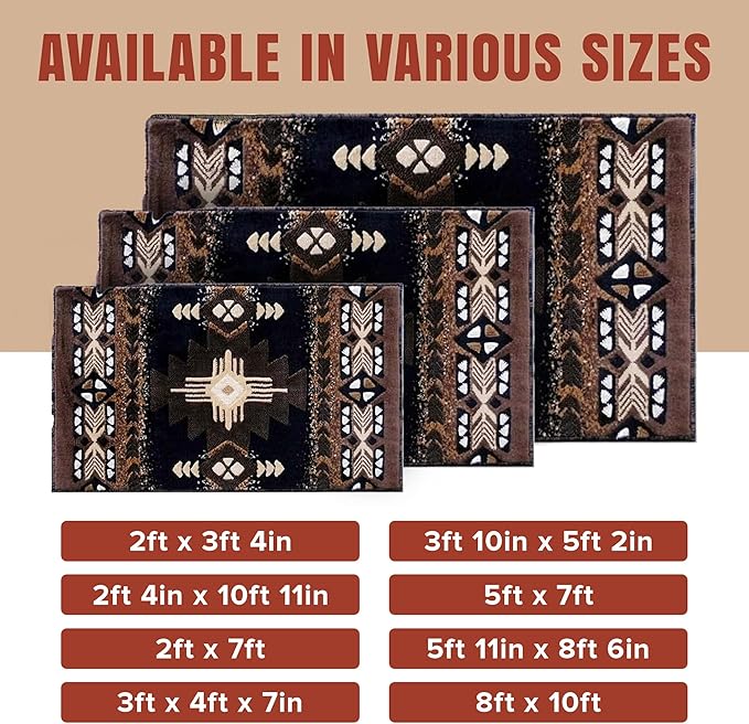 YHSF South West Native American Area Rug C318 - Easy Clean, Thick, Soft, Durable Native Tribal American Indian Inspired Rug for Bedroom/Living Room and more - Black, 5 Feet 11 Inches x 8 Feet 6 Inches