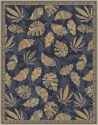 GENIMO 8x10 Area Rugs for Living Room, Machine Washable Non Slip Vintage Retro Rugs, Low Pile Soft Chenille Print Rug for Bedroom, Dining Room, Home Office, Leafy Twilight