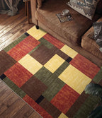 YIHOUSE Red and Green Rug 5x7, Burgundy Farmhouse Vintage Rugs Washable for Living Room,Burnt Orange Area Rug Non Slip,Geometric Boho Area Rug for Kitchen,Dining Room,Bedroom