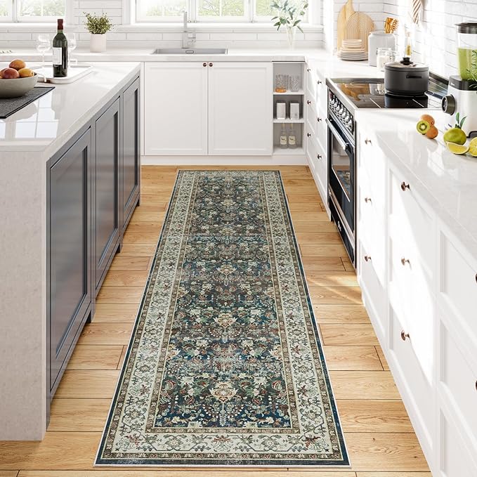 Dripex Runner Rug-2x8 Washable Distressed Hallway Runner Oriental Medallion Carpet Runner Non-Slip Stain-Resistant Kitchen Mat Foldable Thin Accent Rug for Entrance Living Room Bedroom