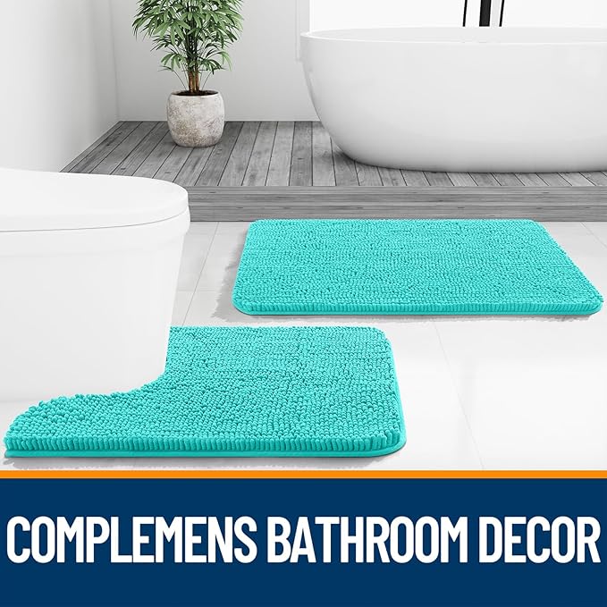 OLANLY Bathroom Rugs 47x17, Extra Soft Absorbent Chenille Bath Rugs, Rubber Backing Quick Dry, Machine Washable Bath Mats for Bathroom Floor, Tub and Shower, Home Decor Accessories, Teal