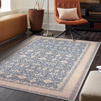 vivorug 5x7 Area Rugs - Ultra-Thin Washable Rug with Non-Slip Backing, Ideal for Living Room, Bedroom, Dining Room Indoor - Vintage Floral, Easy Clean, Durable, Low Pile Rug Blue
