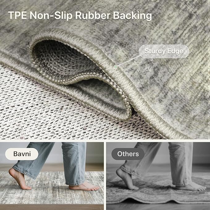 Bavni 10x14 Area Rugs, Modern Living Room Rugs Low Pile, Large Machine Washable Rug Non-Slip, Soft Pet Friendly Rugs for Bedroom, Playroom, Dining Room, Granite Gray