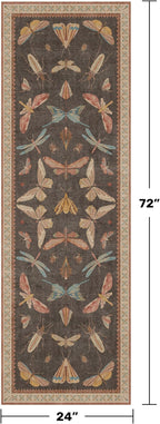 Brown 2x6 Indoor Rugs for Entryway - Washable Non Slip Runner for Kitchen Floor, Vintage Carpet Runners for Hallway 6ft, Insect Boho Design, Butterfly Moth Print Home Décor