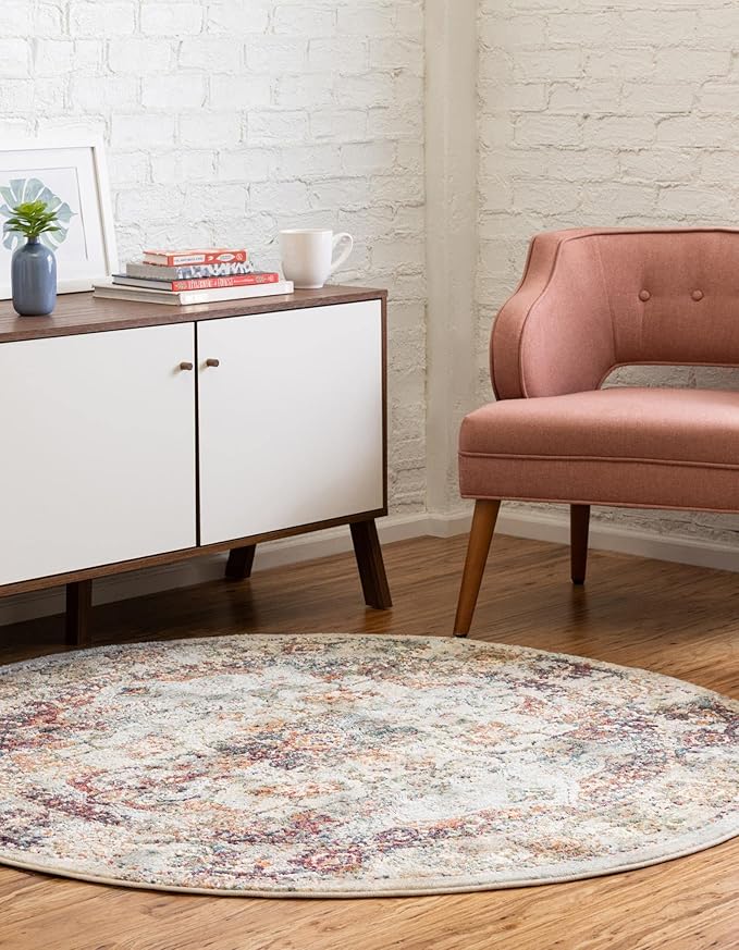 Unique Loom Isabella Collection Area Rug - Adjani (6' 1" Round, Ivory/ Beige)