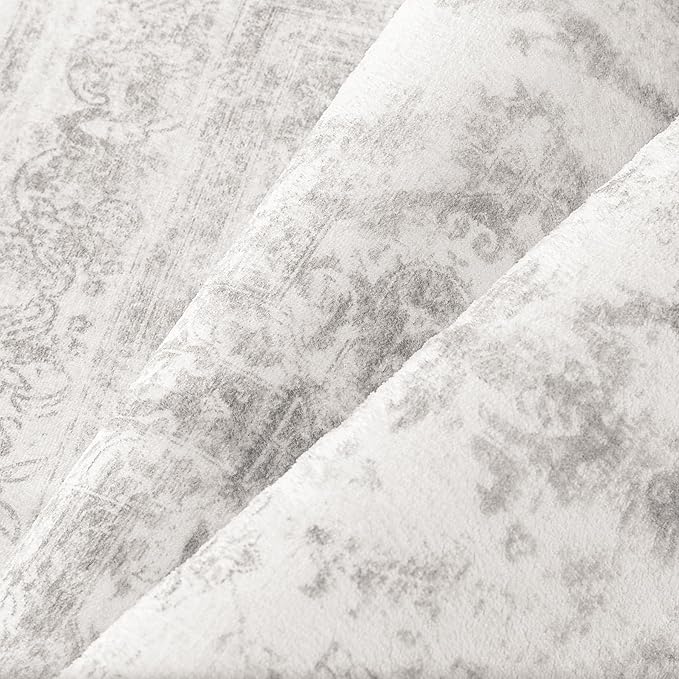 Runner Rug 3x12 Washable Light Gray Hallway Runner Vintage Boho Medallion Non Slip Grey Distressed Retro Carpet Indoor Low Pile Long Soft Rug for Kitchen Entryway Bedroom Bathroom Laundry