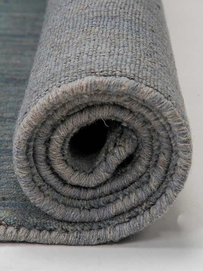 Hand Knotted Loom Wool ECO-Friendly Area Rugs - 6'x6', Round, Light Blue Color, Solid Plain Design, High Pile Handmade Anti Skid Area Rugs for Living Room, Bed Room (L00111)