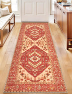SERISSA Boho Washable Runner Rug, 2x6 Rug Runner Non-Slip Vintage Red Beige Hallway Kitchen Runner Rug Ultra Soft Print Distressed Floor Carpet Runner for Bedroom Bathroom Laundry Living Room