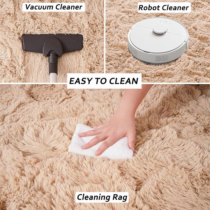 Beglad Fluffy Large Area Rugs 8x10 Feet, Modern Minimalist Style Shag Fuzzy Rugs, Non-Slip Indoor Carpet Soft Rugs for Kids Room, Bedroom & Living Room, Beige