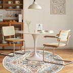 VK VK·LIVING Round Washable Rug 5'Ft Vintage Machine Washable Area Rugs with Non Slip Round Rugs for Living Room Bedroom Traditional Woven Carpet Stain Resistant Dining Home Office Boho Rug (Blue)