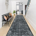 Morebes Black Vintage Runners for Hallways 10 Foot Non Slip, Washable Distressed Non Skid Kitchen Runner Rug Indoor Long Carpet for Hall Foyer Entryway Bathroom Entrance Playroom