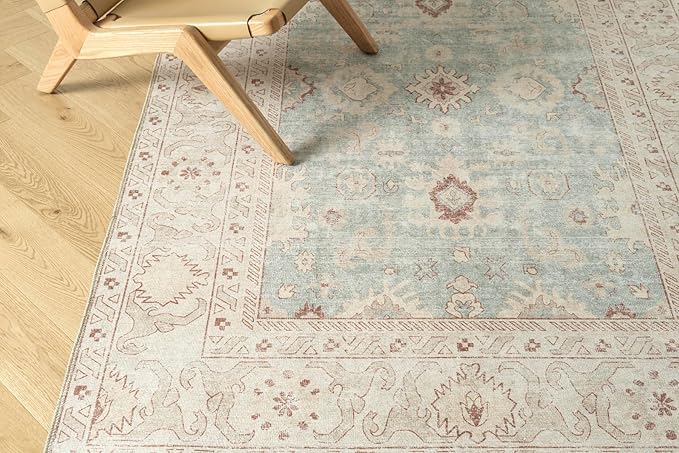 Revival Rugs Nimbus 6'x9' Zero-Shedding Area Rug for Living Room Bedroom - Oeko-TEX Certified, Low Pile, Spot Clean, Aqua, Blue