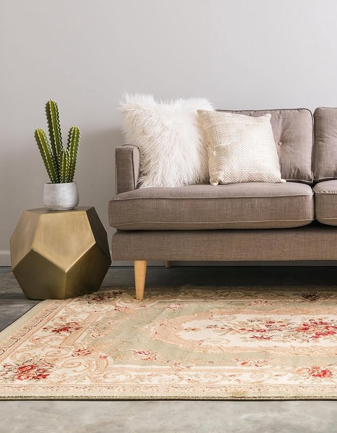Rugs.com Chateau Collection Rug – 10' x 13' Green Medium Rug Perfect for Living Rooms, Large Dining Rooms, Open Floorplans