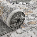 Farmhouse 6x9 Area Rugs for Living Room, Low Pile Thin Washable Non Slip Rugs for Bedroom Dining Room, Distressed Medallion Printed Soft Carpet for Home Office Guest Room, Grey/Orange-Brown