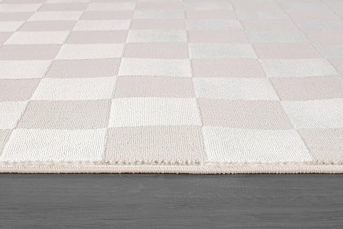 Beverly Rug Modern Geometric Area Rug 9x12 Low-High Pile Durable Soft Abstract Checkered Indoor Rugs for Living Dining Room Office Stain Resistant Non Shedding Casual Indoor Carpet Beige White 9 x 12